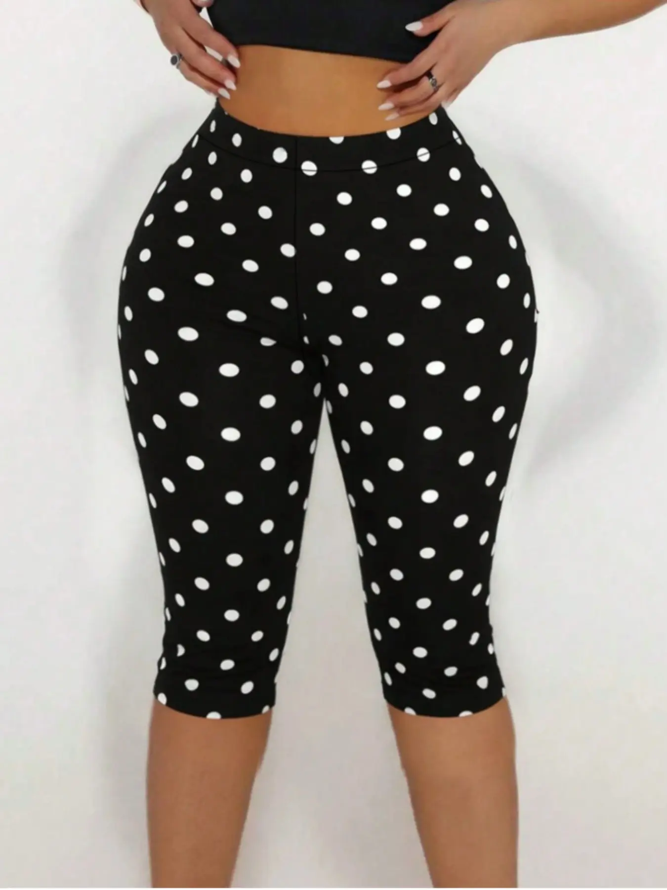 American Retro Polka Dot Pattern High-Waisted Tight Seven-Quarter Pants, Elastic Slim Fit Cycling Yoga Pants, Summer Sporty Style