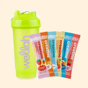 Wellah Creatine Sample Pack + Shaker Bottle | Creatine Monohydrate Stick Packs Energy Drink Beverage Sport