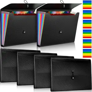 6 Pack File Folder Organizer 13 Pocket Expanding File Folder A4 Letter Size Paper Document Receipt Organizer with Labels and Colored Inside Pages for Classroom, , Office and Travel, Black