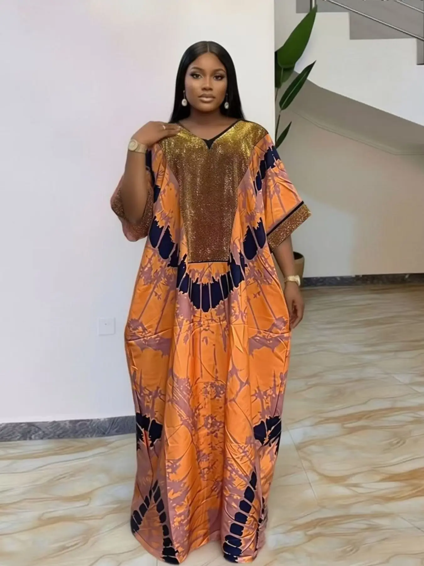 African Style Women's Dress, Casual Wear, Womenswear, Summer High-End  Rhinestone V Neck, Ethnic Print, Plus Size, Long Robe, Multi-Color, Loose  Fit, Short Sleeve, Nigerian Kaftan Boubou, Casual Dresses, Boho Summer  Dresses -