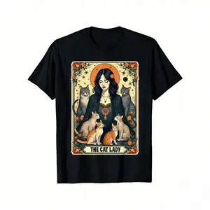 Unisex The Cat Lady Tarot Card Shirt Women Witchy Gothic Cat Mom T-Shirt Novelty Graphic T Shirt funny tshirt Undershirts Tees Casual Streetwear Classic Plain Men's Women   Short Sleeve Crew Neck