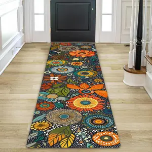Boho Style Floral Pattern Hallway Runner Rug, Boho Area Rug, 1 Count Non-slip Washable Long Carpet, Soft Non Shedding Rug for Entryway Bedroom Kitchen Bathroom