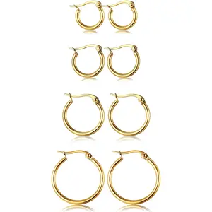 FIASASO 4 Pairs Stainless Steel Hoop Earrings Set Cute Huggie Earrings for Women,10MM-20MM
