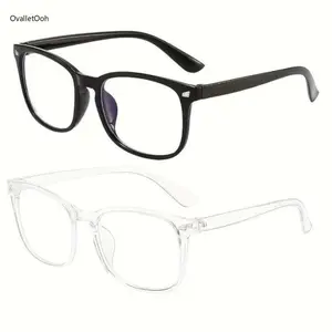 2 Pairs Unisex Square Light Blue Anti-Blue Light Glasses, 99% Blue Light Blocking Retro Eyewear for Computer & Daily Use