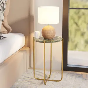 Relso Urdhva End Table – 24" Tall Round Side Table with Real Green Marble Top & Gold Metal Frame| Luxury Accent Table or Plant Stand for Living Rooms, Modern Homes, & Small Spaces