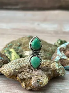 Handmade Sterling Silver Kingman Turquoise Adjustable Ring "Signed Nizhoni"