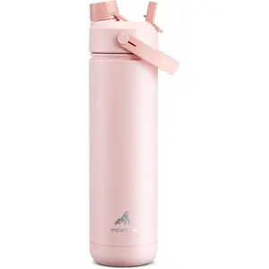 POWCAN 26 oz Insulated Water Bottle with 2-in-1 Straw and Spout Lid, Keep Cold 24H, Leak-Proof, Fits in Car Cup Holder, Stainless Steel Water Bottle for Sports, Travel, and School (Cotton Candy)