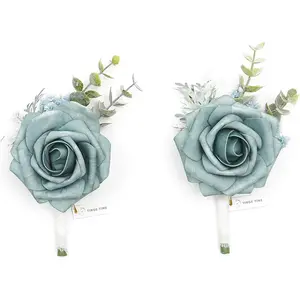 TINGE TIME Blue Boutonniere for Men Wedding, Set of 2, Groom Groomsmen Boutineers Decor for Wedding Ceremony Anniversary, Formal Dinner Homecoming and Rustic Vintage Wedding