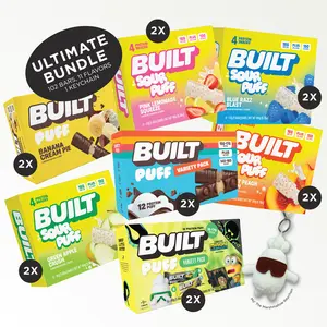 Official BUILT Bar, Megalive Ultimate Bundle Puff Protein Bar Snack Pack, 15g-17g Protein, 140-150 Calories, Collagen, Soft, Marshmallow-y Texture, 12 Count Box