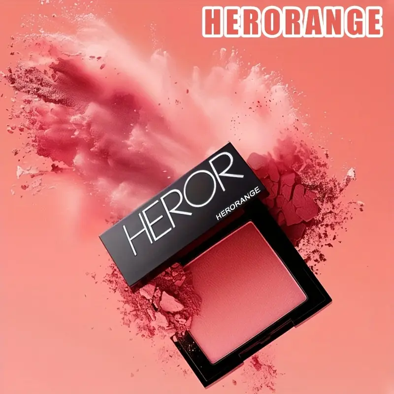 HERORANGE8 color simple black small box Compact powder Makeup blusher Cosmetics, the red is matte, Radiant finish, facial contour modified, skin color corrected, sweat proof, waterproof, breathable, easy to carry, holiday gift