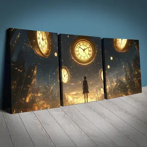 Clock Eye Wall Art Canvas Set, 3-Piece 30x40cm Framed Prints, Home Decor for Living Room & Office, High-Quality Hanging Decoration