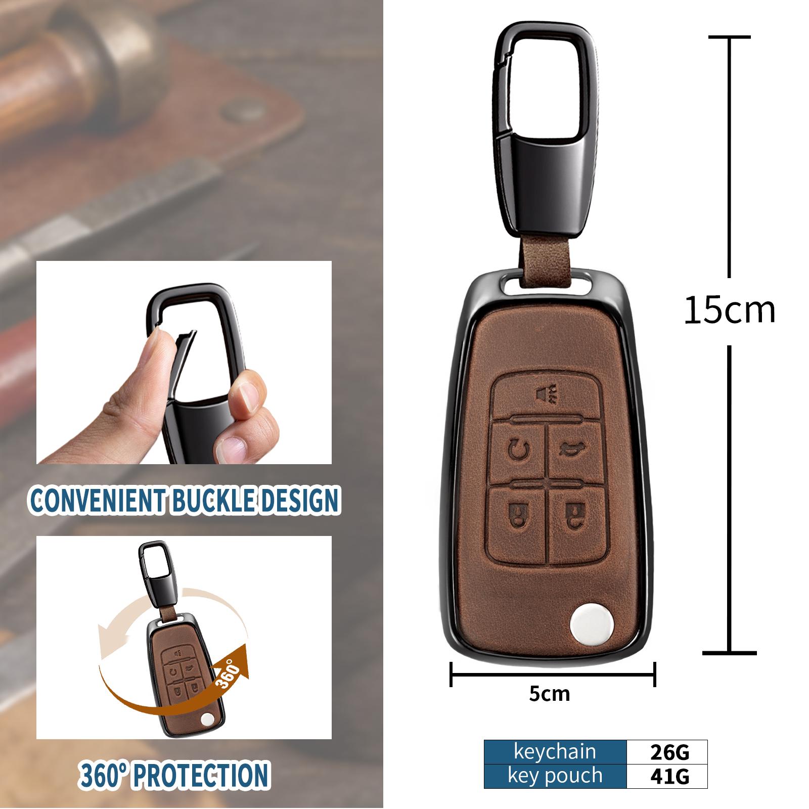 For Chevrolet flip key fob cover case with keychain,genuine leather key Shell/skin,5-Buttons fit chevy Equinox Impala Malibu Camaro Cruze Sonic Terrain Flip Key Vehicle Accessories