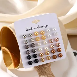 36pcs Fashion Mixed Color Faux Pearl Stud Earrings Set, Suitable For Women Daily, Party & Holiday Wear