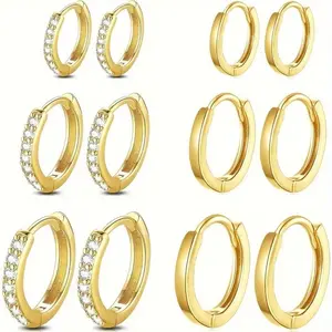 6pairs Elegant Double Piercing Earrings - Minimalist, Trendy, Stainless Steel for Couples, Everyday & Vacation Wear, All Seasons, Vacation Accessories|Minimalist Earrings