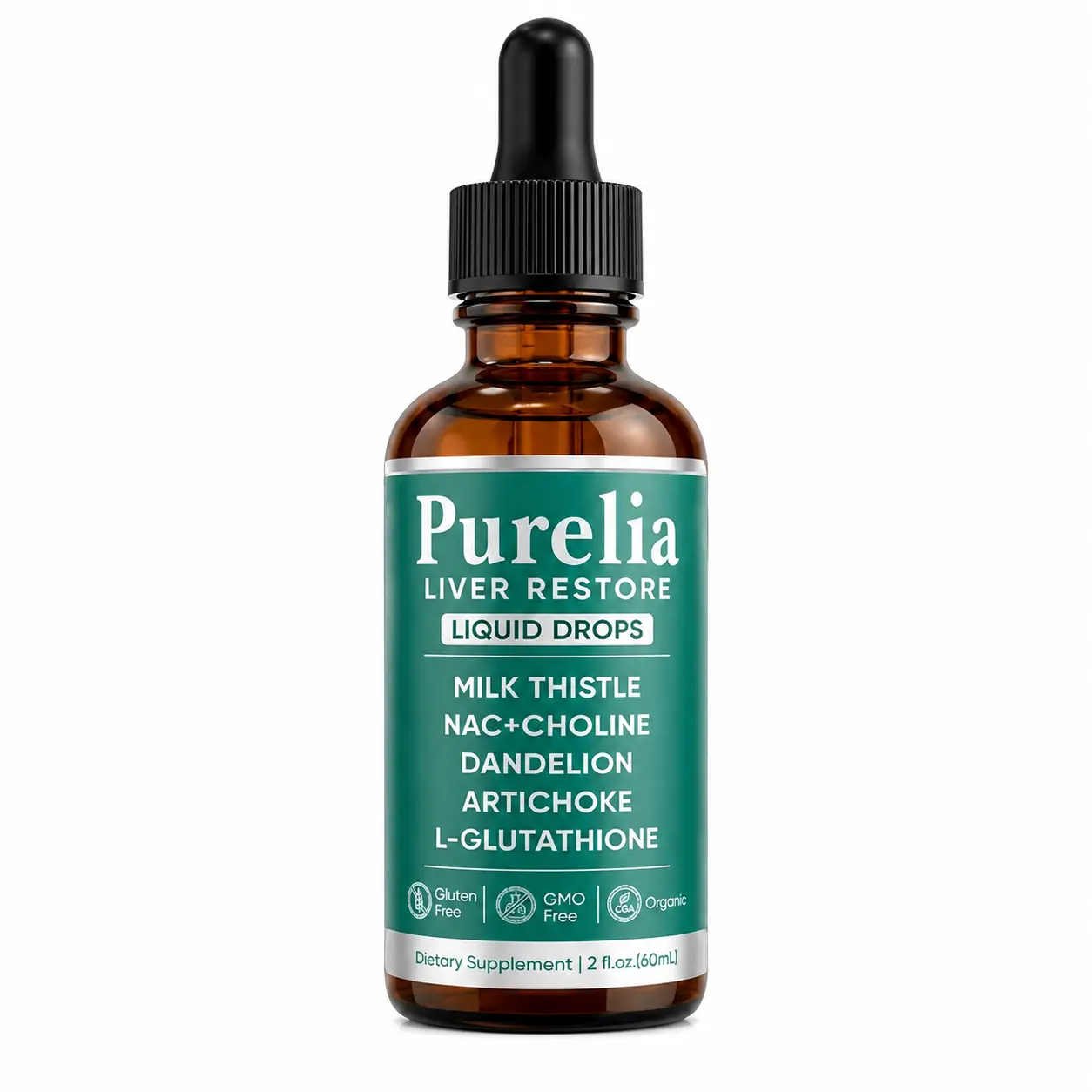 Purelia Liver Restore Drops – Complete Liver Detox Support Supplement with Milk Thistle, Dandelion & L-Glutathione for Liver Cleanse & Digestion Aid Health, 2 Fl Oz
