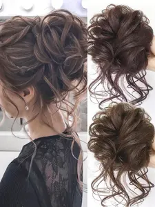 Women Synthetic Hair Bun Elastic Ponytail Fake Hair Band, Curly Messy Style, 1 Piece, Perfect for Daily Use and Styling, Synthetic Hairpieces