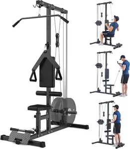 LAT Pulldown Machine, Multi-Functional Cable Machine with High and Low Pulley Station, Row Cable Machine Home Gym with Leg Support, Tricep Workout Equipment
