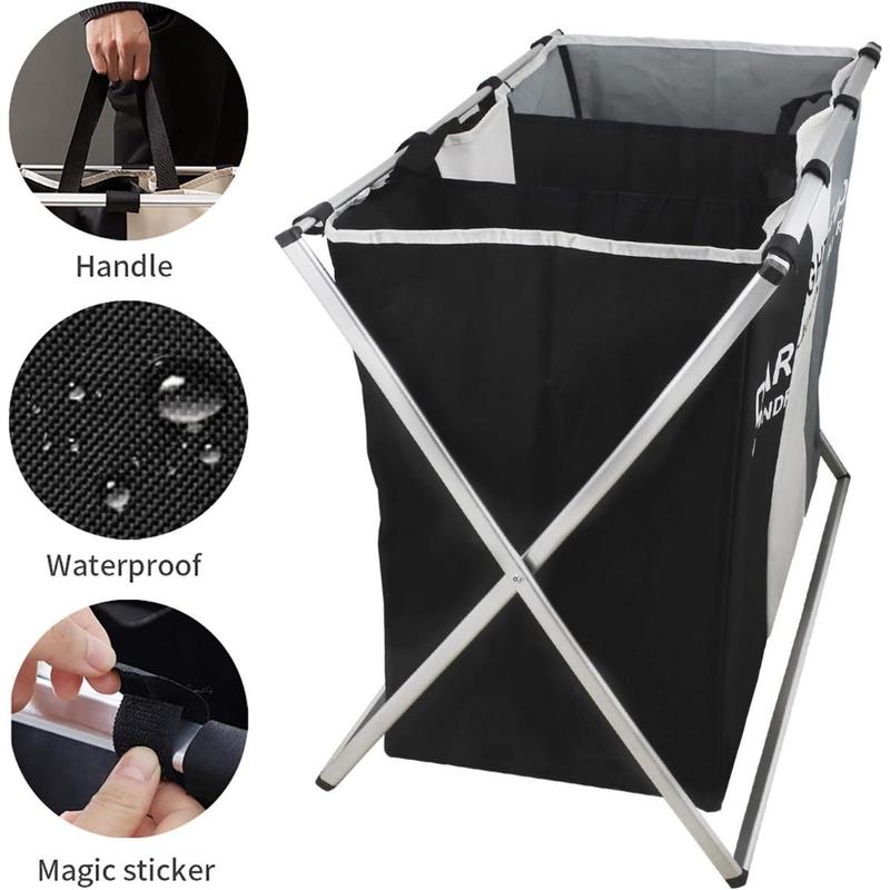 3-Section Laundry Sorter - Foldable Hamper with Waterproof Oxford Bags & Aluminum Frame - Dark/Light Color Printed Design - Space Saving for Home, Dorm, Apartment