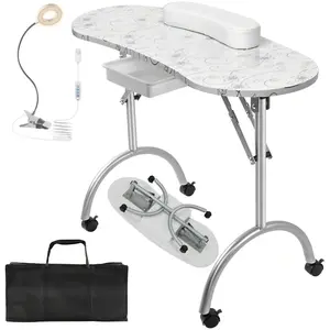 Foldable Manicure Table With Drawer, LED Lamp, 4 Lockable Wheels And Carry Bag, Portable Manicure Nail Table Professional Nail Desk With Wrist Cushion Rolling Laptop Desk Home Office Desk, Mobile Sofa Side Table Portable Rolling Laptop Desk With Lockable