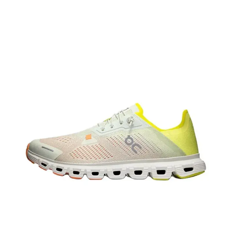 Unisex Light Pink Yellow Color Block Running Shoes, Breathable Mesh Upper, Hollow Shock‑Absorbing Cushion Sole, Non‑Slip Athletic Sneakers For Long‑Distance Running Gym Training Daily Wear
