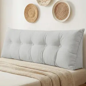 Headboard Pillow , Large Triangular Wedge Headboard Pillow for Reading and Resting, Backrest Positioning Support Pillow with Removable Cover (Light Grey)