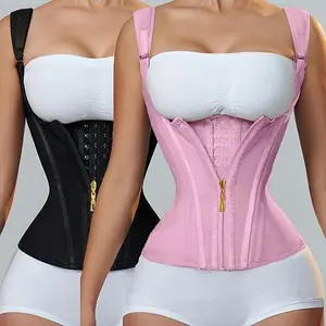 Landa Waist Trainer Corset for Women |     Adjustable shoulder straps and steel frame support |     Double Compression Shaper with Zipper Closure |     Fashionable black, smooth latex fabric |     Vest for Control of Abdomen, Can Enhance Posture and Wai