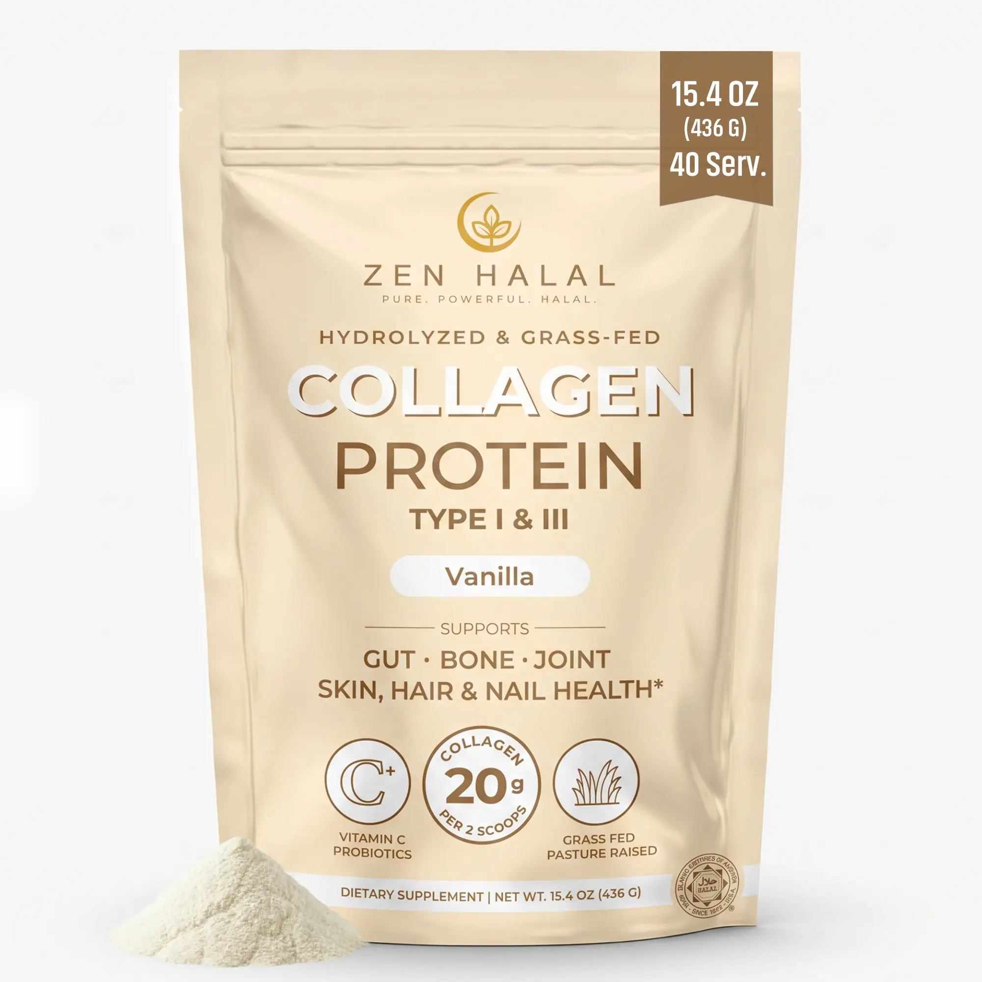 Grass-Fed Collagen Peptides Protein Powder, Dietary Supplement with Vitamin Support for Health & Beauty Needs