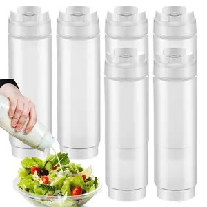 6PCS Inverted Condiment Squeeze Bottles 16 oz – Upgraded Design with Added Sealing Gaskets, Self-Closing Valve, Easy-to-Fill Clear Bottles for Sauces, Dressings, Ketchup, Mustard for Everyday Use