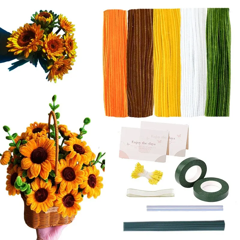 578 Pcs Pipe Cleaners Craft,5 Assorted Colors Thick Dense Pipe Cleaners set, Chenille Stems for DIY Flower Making Kit with Floral Wires, Gardening Tape,Stamen& Ribbon, Artificial Flower Decoration, DIY Flower Bouquet
