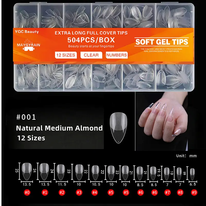 Gel Tips Almond Square Short Ballerina Fake Nails 504 pcs Pre-shape Gel Acrylic Nail Tips for Full Cover Nail Extension Home DIY Nail Salon 12 Sizes Gelly Tips acrylic nail art foot sock Nailcare