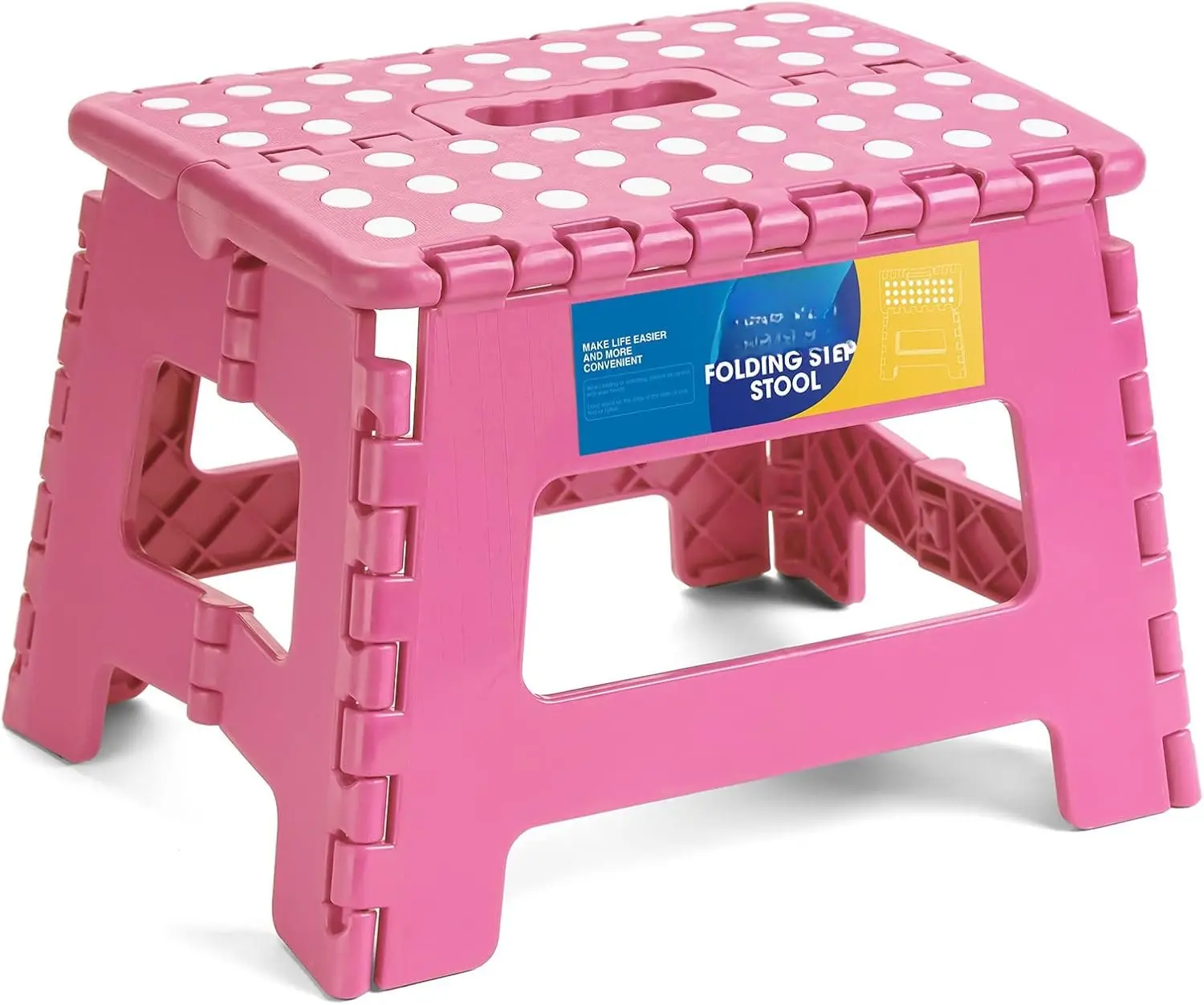 9" Folding Step Stool for Adults and  Holds Up to 300 lbs,Non-Slip Folding Stools with Portable Handle, Compact Plastic Foldable Step Stool for Bathroom,Bedroom, Kitchen,Pink,1PC