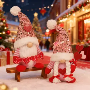 Valentine's Day Sequins Decoration Ornament, Faceless Elder Heart Dwarf Gnome Scene Gift, Doll Figurines