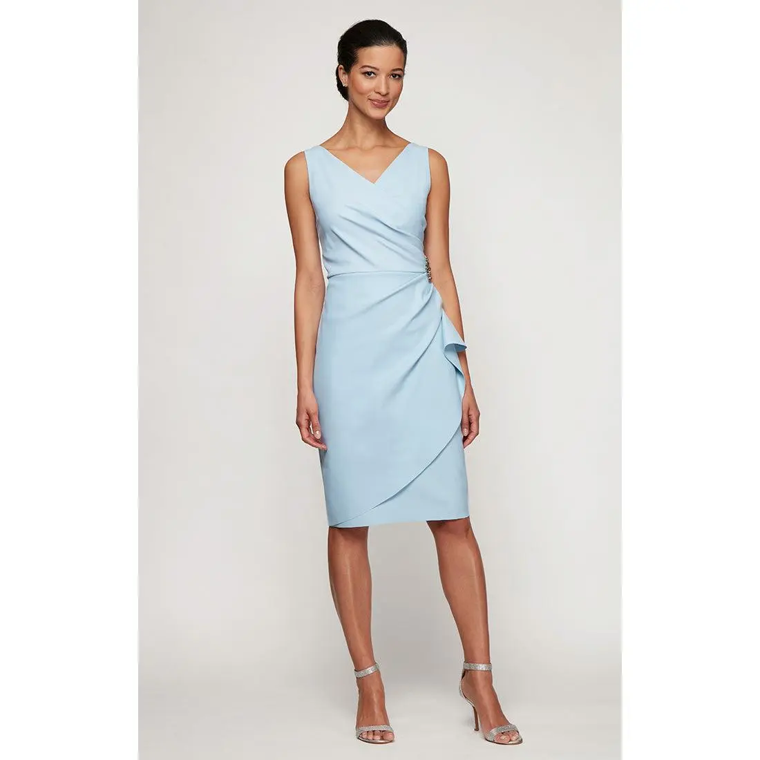 Compression Short Cocktail Dress with Ruffle Skirt & Beaded Detail at Hip