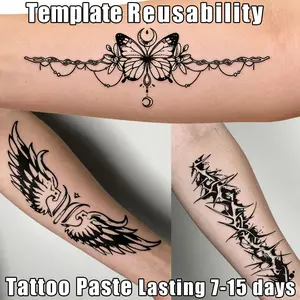 Lasting 7 to 15 days Reusable Temporary Tattoo Stencil Template Half-Permanent Body Art Design  Perfect for DIY Tattoos Makeup Applications for men and women for Tattoo juice Tattoo milk herbal Tattoo Henna pen hand-painted cream emporary Tattoo Ink