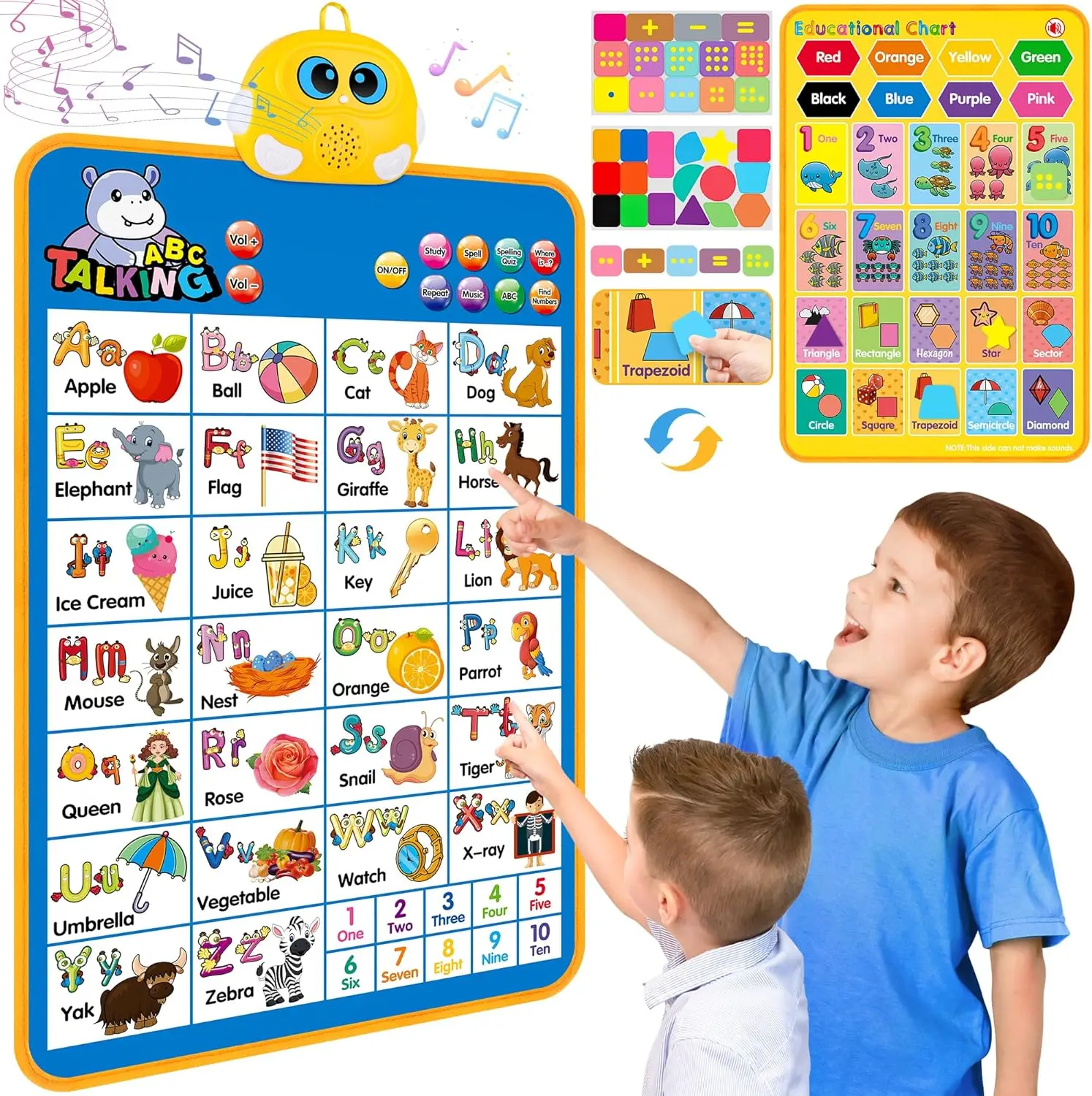 Electronic Alphabet Wall Chart for Kids, Interactive ABC and 123 Learning Poster with Music, Shapes, Colors and Numbers