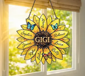 [PLS NOTE CUSTOM] Personalized Sunflower Suncatcher Custom Family Names Stained Acrylic Window Art