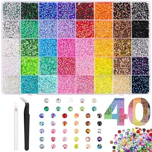 DIY Bedazzling Kit with Mixed  Tweezers,Pick up Pen and Gifted Tools for DIY Crafts Apparel Nail Art ，34000Pcs 40 different Jelly Synthetic Rhinestones for Bedazzling, 3mm Multicolor Resin Flatback Synthetic Gems for Diamond Art,  Kit for Crafting