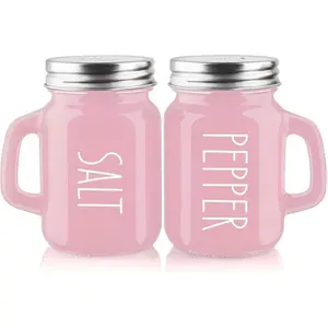 Pink Salt and Pepper Shakers Set - Pink Kitchen Accessories - Pink Kitchen Decor - 4 oz Glass Salt and Pepper Set for Cooking Table, RV, BBQ, Easy to Clean & Refill Lid Seasoning