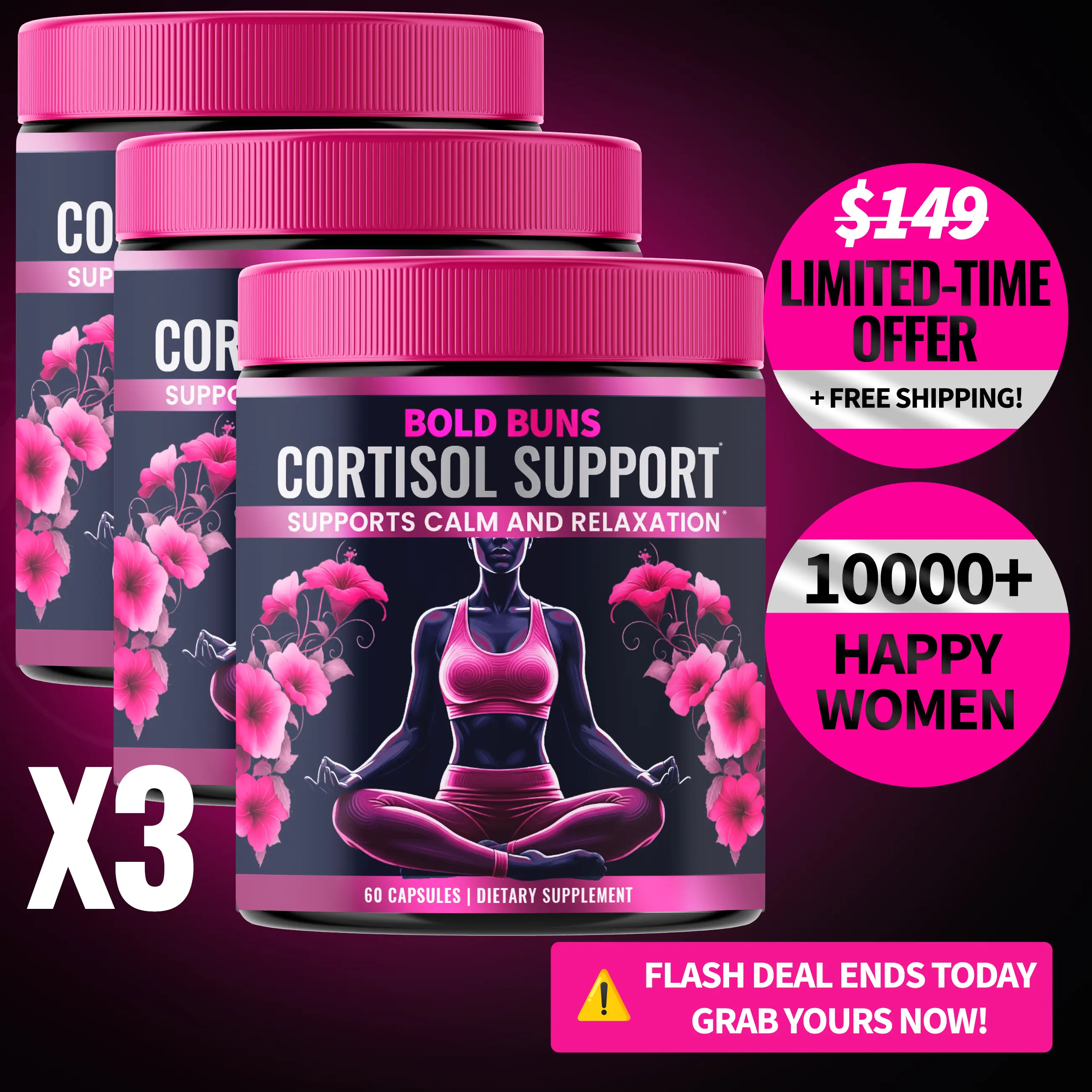 3 Pack - Cortisol Support for Women - Stress & Mood Support Supplement with Sensoril Ashwagandha, Magnolia Bark, L-Theanine & Phosphatidylserine - Supports Calm, Focus & Sleep Quality