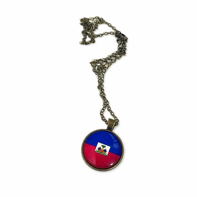 Haiti Flag Necklace  | Antique Gold Tone Pendant – Haitian Pride Vintage Cultural