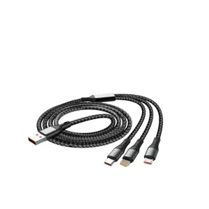 4-In-1 Portable Charging Cable, USB-A Input + Three Outputs, Compatible with iOS, Android, Micro-B, iPhone 17/16-13, iPad, Macbook