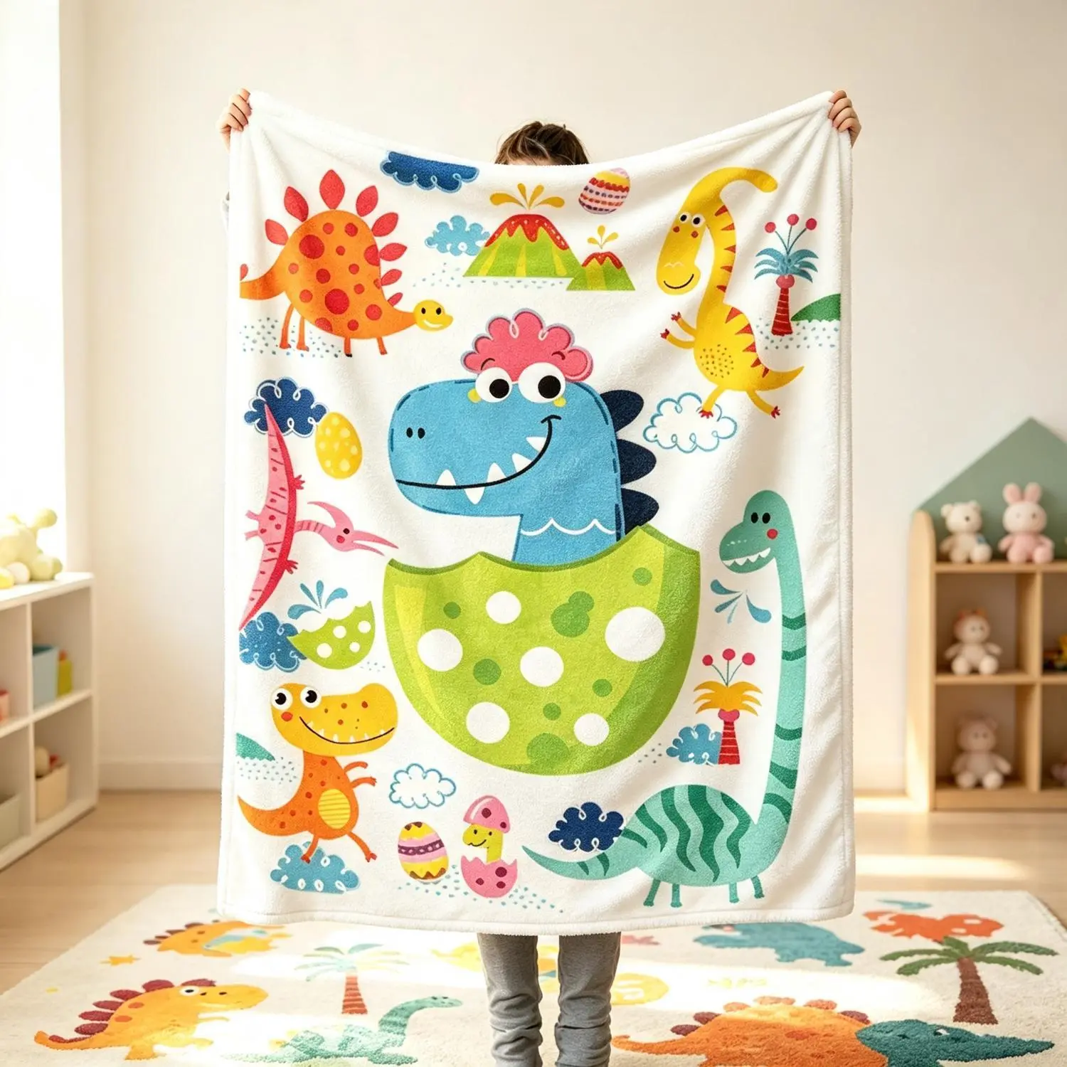 Cute Dinosaur Blanket Cartoon Dino Throw Blanket Soft Flannel Blanket Nursery Decor Gift For Boys Girls Home Sofa