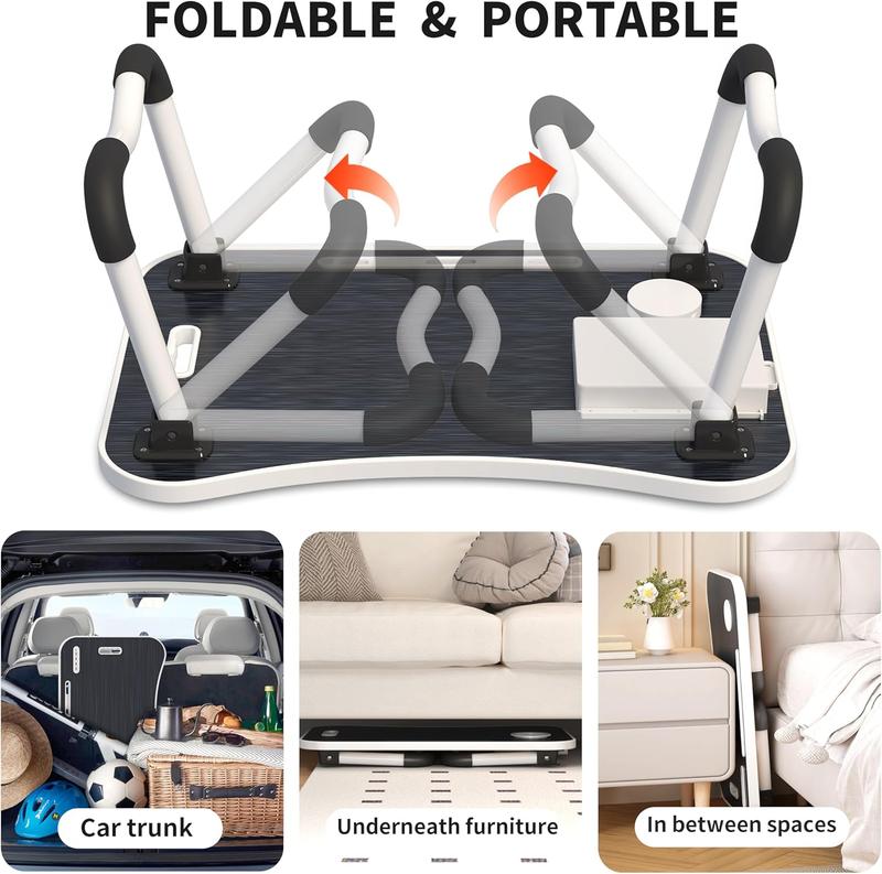 Portable Laptop Desk for Bed & Couch, Foldable Lap Desk with USB Charging Port & Storage Drawers, Compact Small Space Laptop Table for Home Office, Remote Work, Study & Gaming
