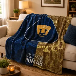 Pumas UNAM Inspired Fan Art Throw - Cozy Office Desk Blanket & AC Cooling Throw, Mexican Soccer Room Decor, Perfect Football Fan Gift