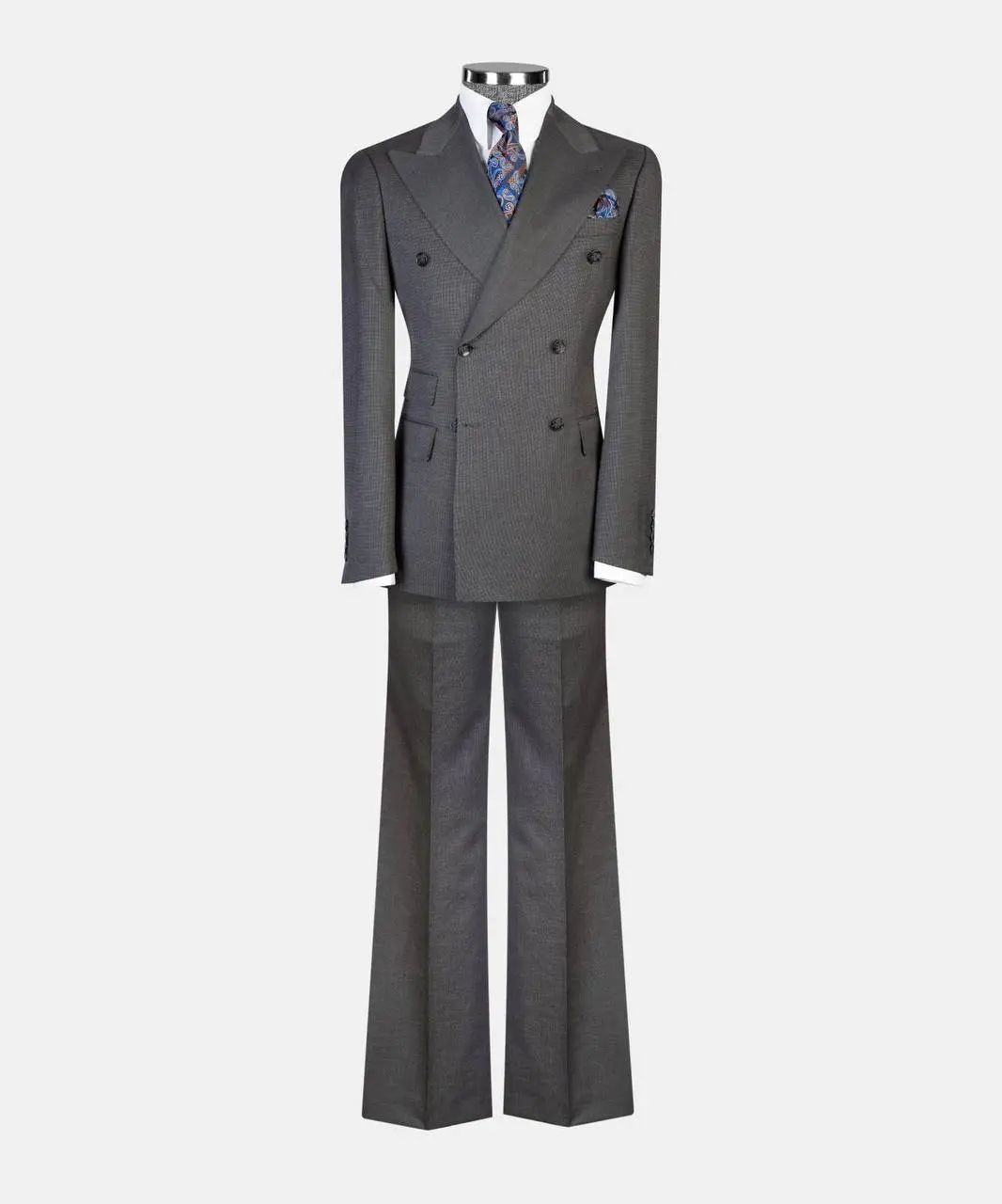 Men's Slate Grey Suit, Double-Breasted Slim Fit Jacket & Flared Trousers in All-Season Wool Fabric, Ideal for Weddings, Menswear, Soft