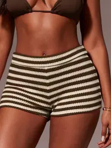 Women's Striped Tight-Fitting Sexy Fashion Shorts, Stylish Casual Wear, Perfect for Daily, Comfortable and Trendy Design, Casual Slim Shorts, Fitted Fashion Shorts, Casual Fashionable Shorts