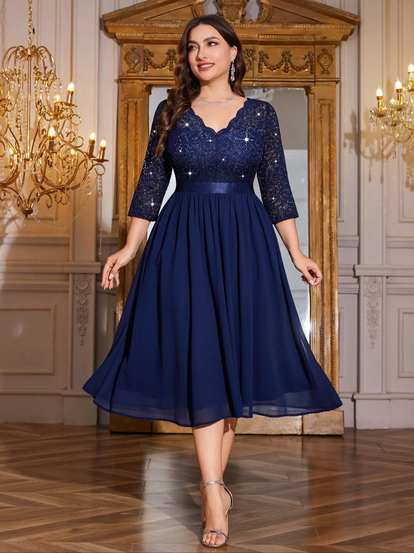 MISSMAY P25532A Plus V Neck Sequin Floral Lace Contrast Ruffle Chiffon Hem Flowy Formal Cocktail Evening Party Swing Dress, Elegant Prom Wedding Guest Gown, For Graduation, Dinner, Homecoming - TikTok Shop MISSMAY P25532A Plus V Neck Sequin Floral Lace Contrast Ruffle Chiffon Hem Flowy Formal Cocktail Evening Party Swing Dress, Elegant Prom Wedding Guest Gown, For Graduation, Dinner, Homecoming - TikTok Shop