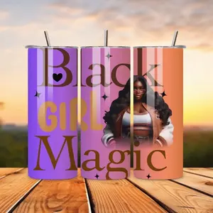Personalized 20oz Skinny Tumbler - Black Girl Magic Design with Colorful Gradient Options