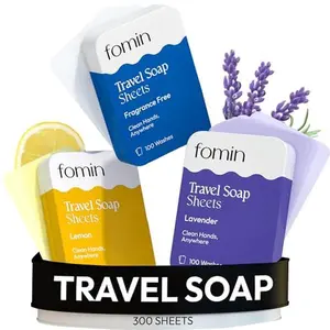FOMIN - Antibacterial Paper Soap Sheets Tin for Traveling - 300 Variety (Unscented, Lemon, Lavender) Portable Travel Hand Soap Sheets, Dissolvable Mini Camping Hand Soap for Hand Washing and Camping