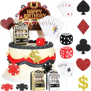 21 pieces casino cake decorations set includes mini slot toy machine poker cake cupcake topper casino happy birthday cake topper poker chips dices for las vegas scene theme parties